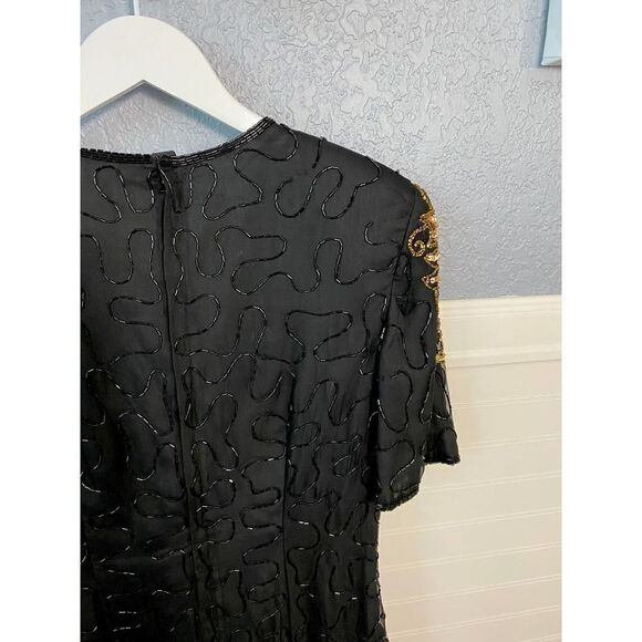 Mark & John By Gopal Black Sheer Beaded Gold Embroidered Dress Medium - Picture 8 of 13